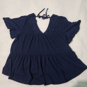 Maurices Dark Blue Lace Accent Blouse